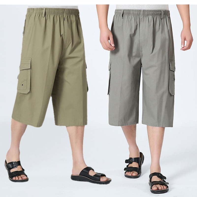 Middle-aged men's pants summer men's capri pants men's casual men's shorts loose multi-pocket overalls men's beach pants