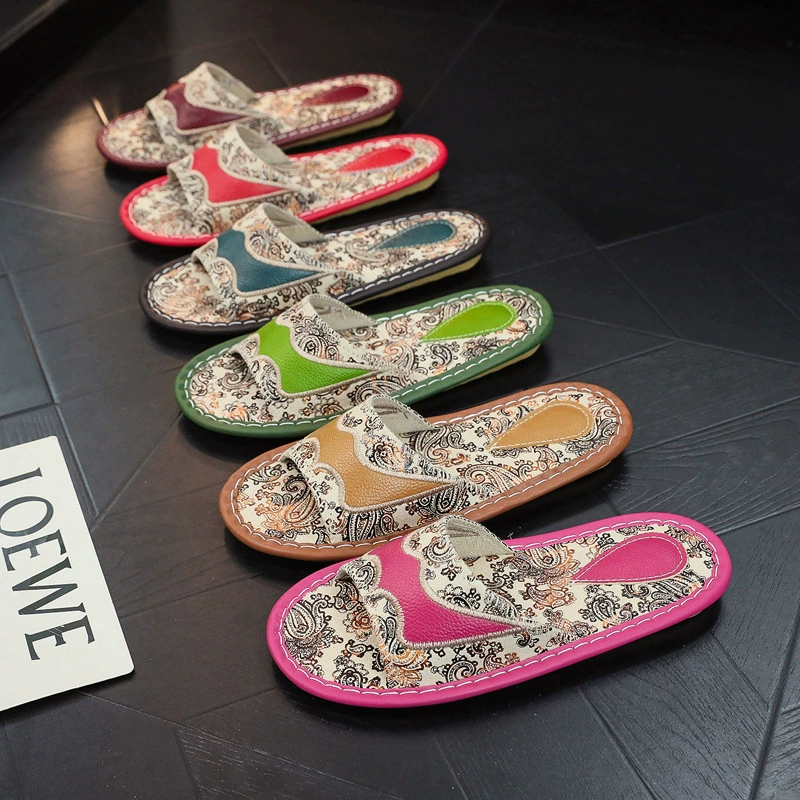 Leather slippers for men and women, summer slide for beloved, European style, soft sole, wholesale