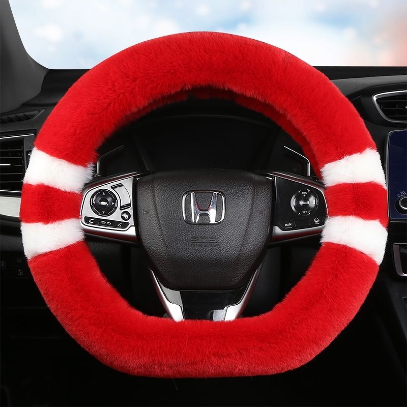Amazon Winter Stuffed Car Steering Wheel Cover Unisex Anti-Slip Winter Warm Fur Integrated Handle Cover