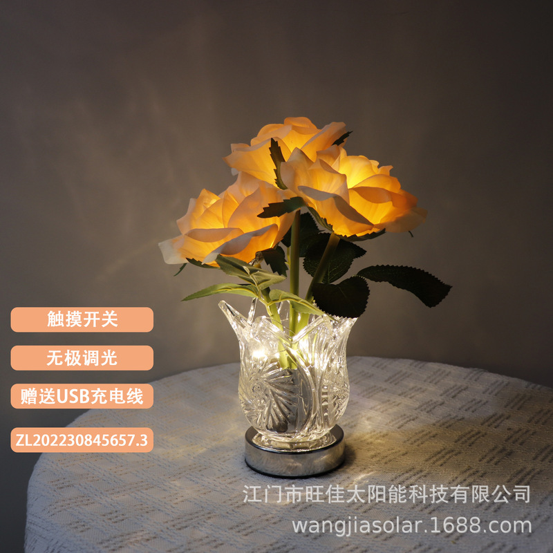 Led Champagne Rose Night Light Atmosphere Creative Table Lamp Rose Lamp Ornaments Decorative Bedroom Romantic Gift