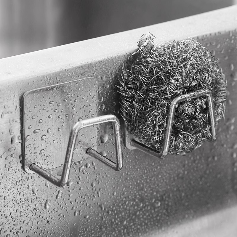 Stainless Steel Sponge Holder, No-Drill, Household Kitchen Supplies, Sink Wire Ball, Scouring Pad, Draining Rack