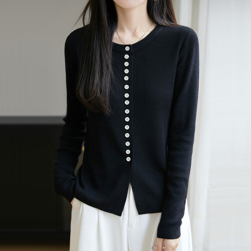 【厂家直供】秋季新款纯色圆领针织开衫外套短款女士毛衣短款外搭|undefined
