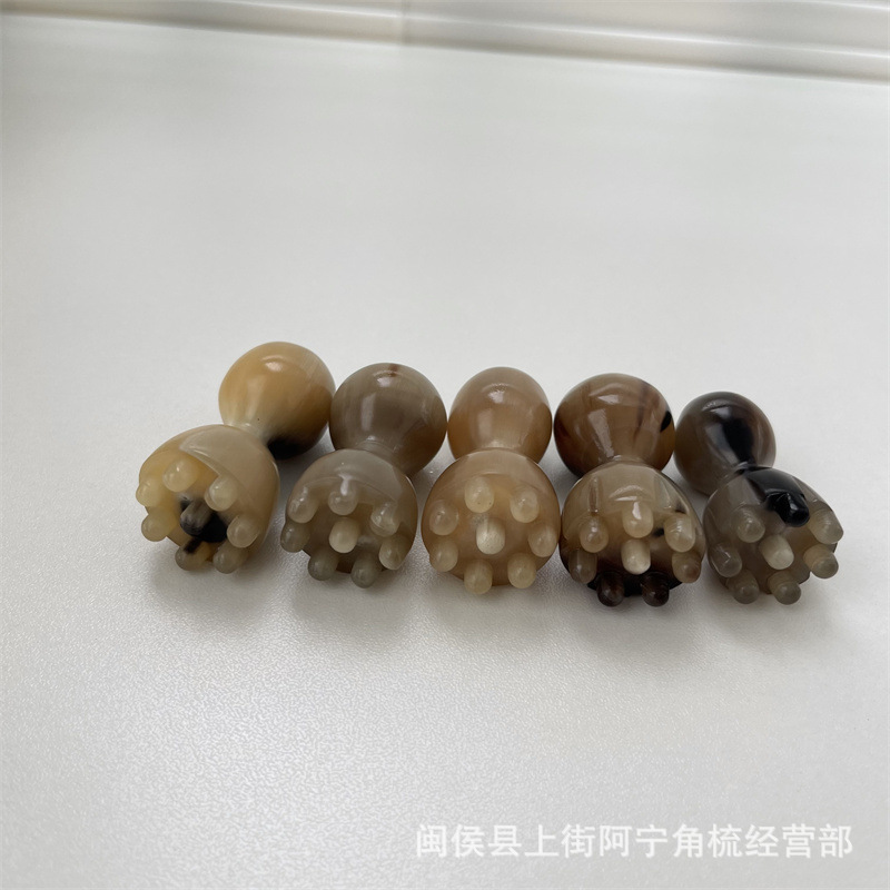 Horn Facial Massage Stick Lotus Pod Shape Hand Carved Guasha Tool for Face and Head overview