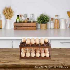 双层实木鸡蛋鸭蛋置物架家用厨房桌面蛋托收纳架大容量鸡蛋整理架