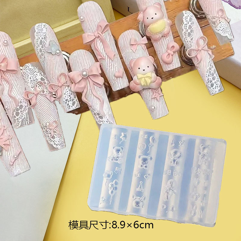 Molde de manicura amor arco en relieve flor ornamentos molde abrasivo alta permeabilidad estereoscópica DIY decoración molde de silicona