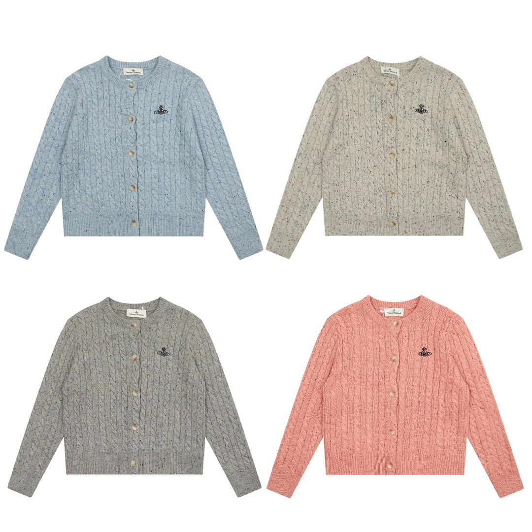 24ss秋冬季潮牌西太后vivi土星刺绣彩绳点缀女款麻花多色针织开衫