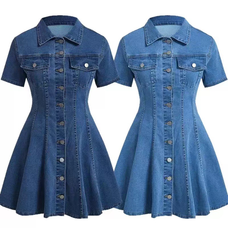 Cross-Border Foreign Trade Women's Clothing 2026 New Style Denim Elegant Casual Waist-Cinching Lapel Buttoned Dress Direct from Factory Cross-Border Foreign Trade Women's Clothing 2026 New Style Denim Elegant Casual Waist-Cinching Lapel Buttoned Dress Direct from Factory