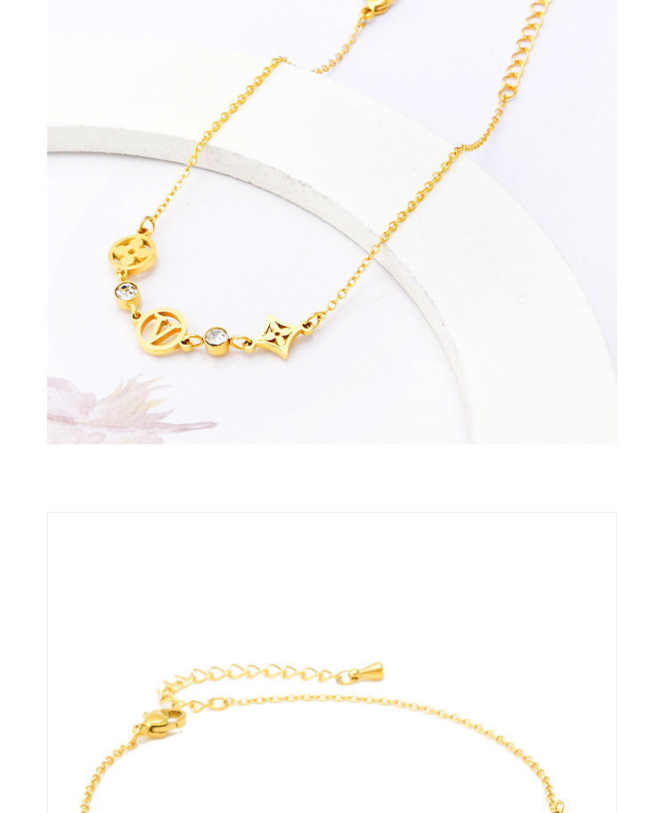 Fashion Letter Flower Titanium Steel Inlaid Zircon Womenu0027S Anklet