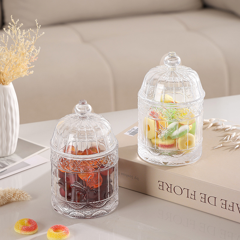 绿典 欧式复古浮雕蝴蝶玻璃带盖储物罐 化妆收纳罐厨房收纳罐用品