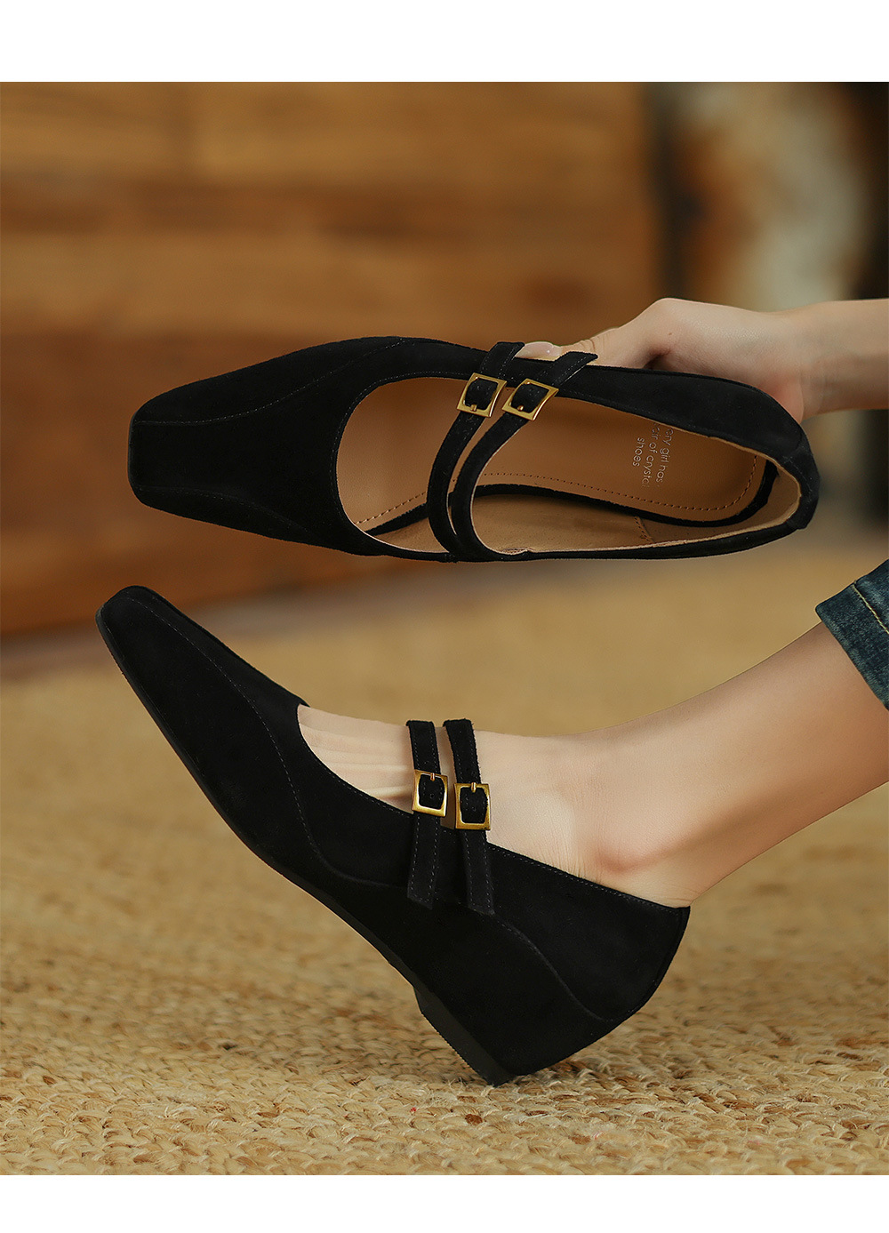 Giày Mary Jane nữ quai ngang đế xuồng phong cách Hàn Quốc retro — Màu nâu chi tiết 4