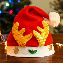 クリスマスキャップ不織布鹿角帽子ゴールデンレッド鹿角子供大人パーティーパーティーギフト装飾服帽子