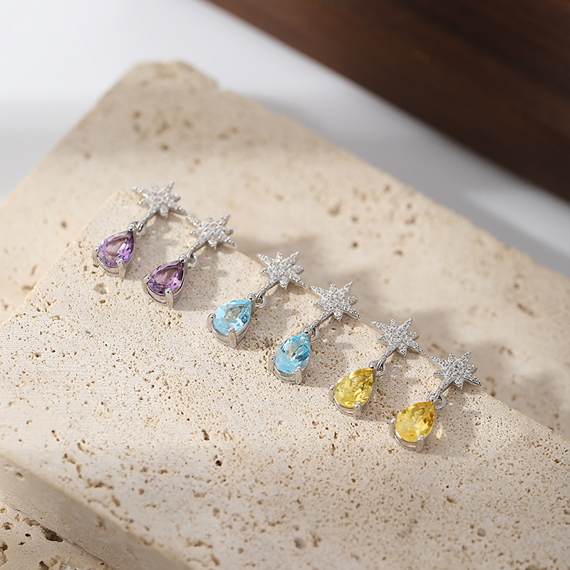 Pendientes de tesoro de color natural Pendientes de plata esterlina s925 mujeres dulces, frescas y frías, personalidad de cristal, borlas, estilo caliente