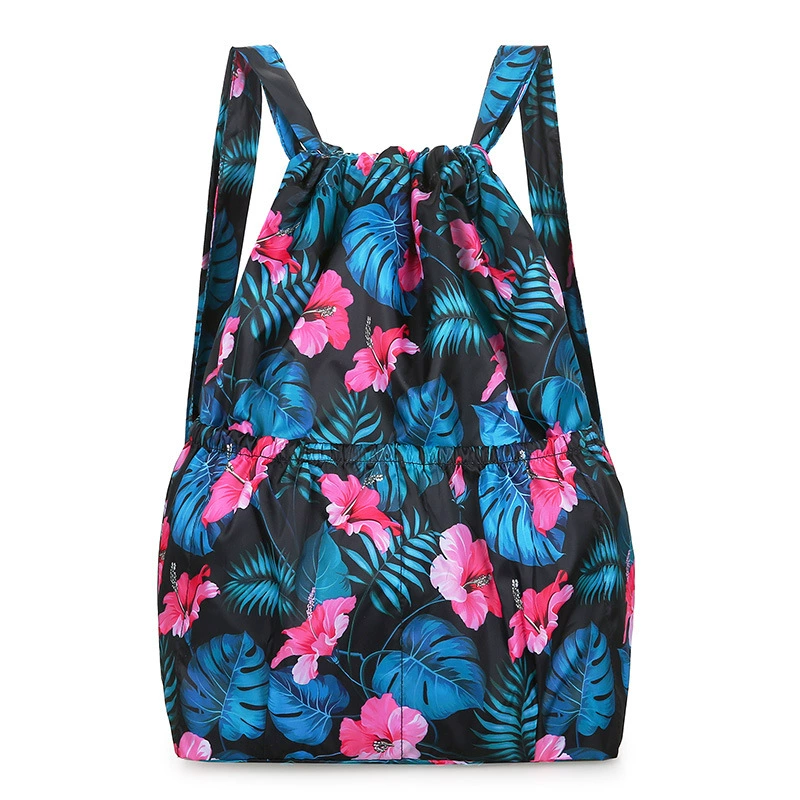 Capacious folding backpack, drawstring