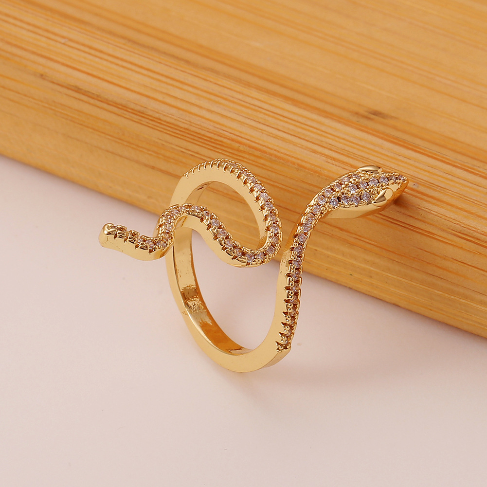 hip-hop exaggerated copper-plated real gold snake-shaped open tail ring