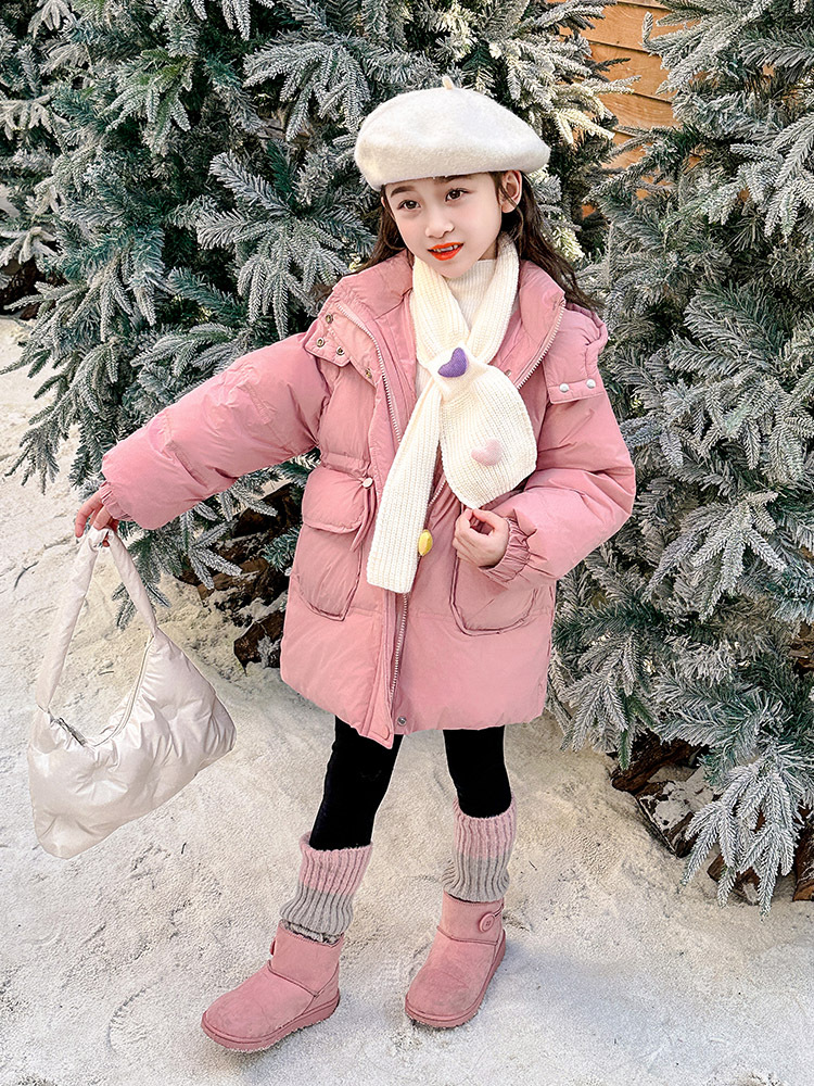 Chaqueta de plumón de niñas de estilo largo y medio para niños de estilo extranjero coreano blanco de acero grueso ropa de invierno de mujeres tesoro chaqueta de Año Nuevo rojo