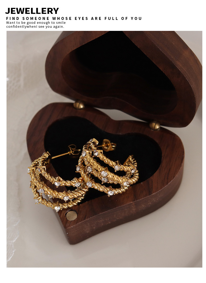 Fashion C Shape Twist Titanium Steel Earrings Plating Zircon Stainless Steel Earrings