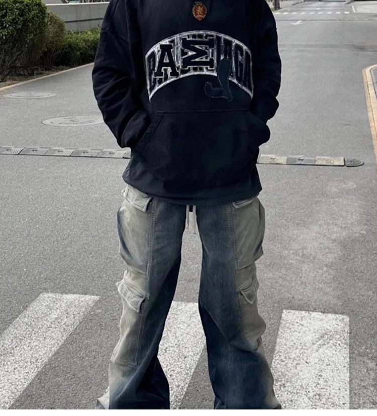 Men's Clothing VINTAGE GARC niche trendy brand RO style wide leg multi pocket flared distressed jeans men's vibe cotton_voghion.com