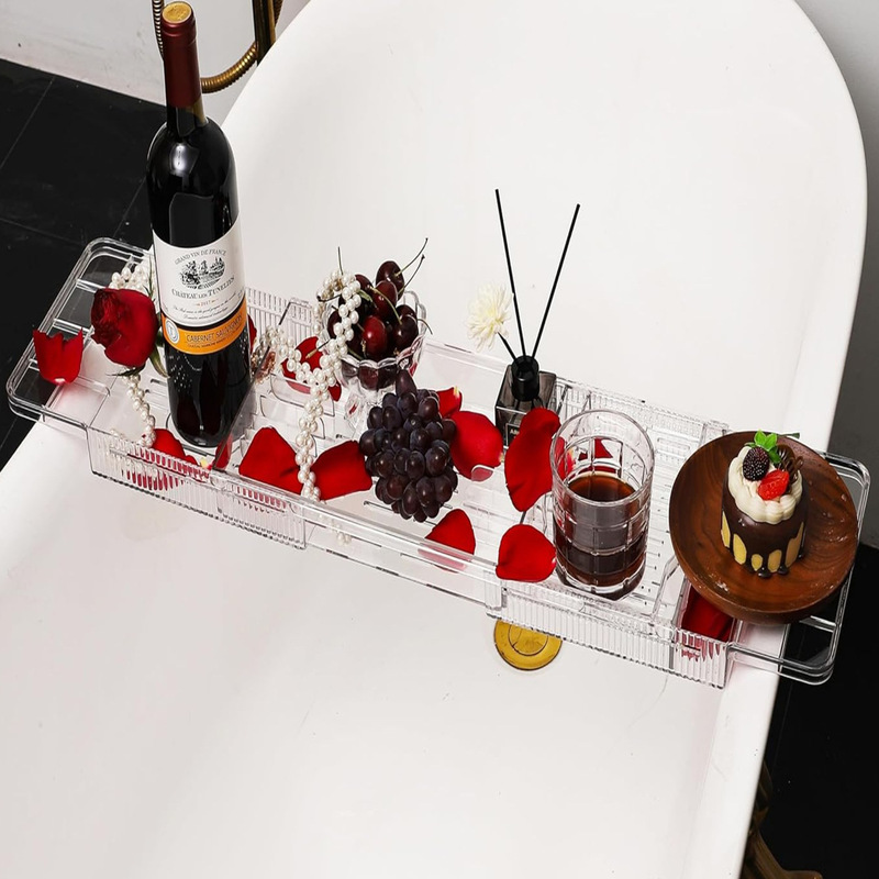 Extendable Drain Bath Rack Bathroom Plastic Bathtub Storage Rack Bathroom Multifunctional Storage Bath Tray