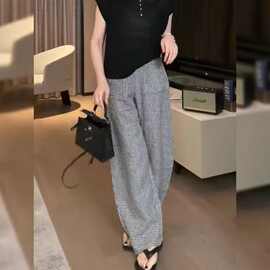 格纹休闲裤女2025夏季薄款大码宽松梨型身材显瘦胖mm小个子阔腿裤