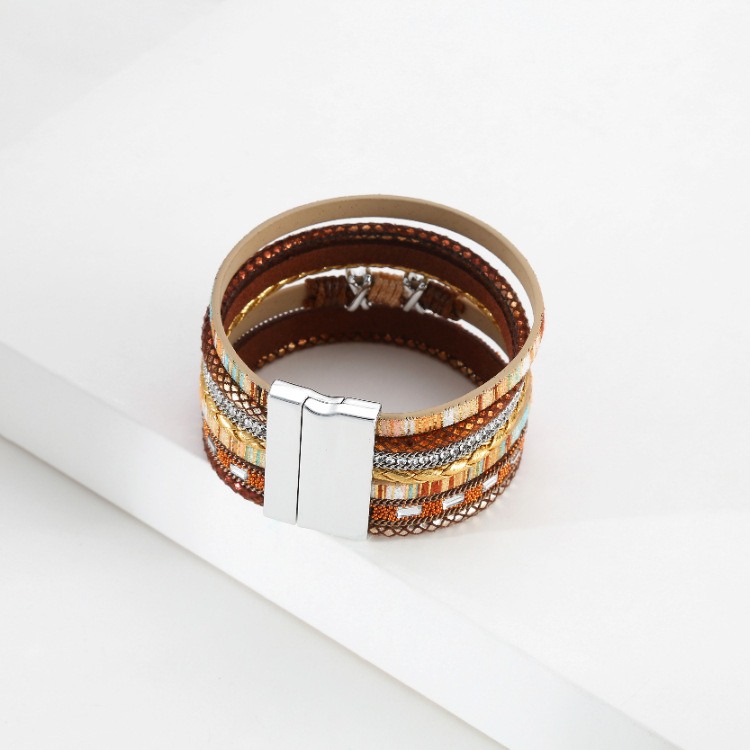 Bohemian Wide-brimmed Color Woven Multilayer Leather Bracelet Wholesale display picture 13