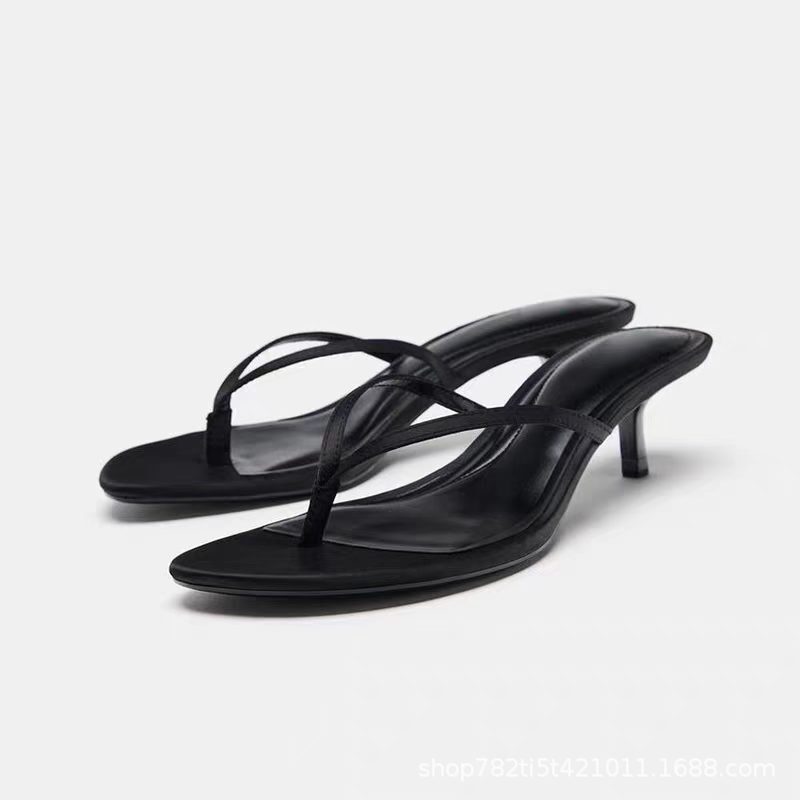 Za2026 New Summer Style Satin Flip-Flops for Women, High-Heeled Sandals, Thin-Heeled Sandals, Vacation Style
