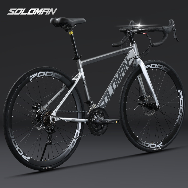 Solomon Road Bike Adult 700C Wind-Breaking Racing Bike with Disc Brakes and Gears for Men and Women Students Commuting