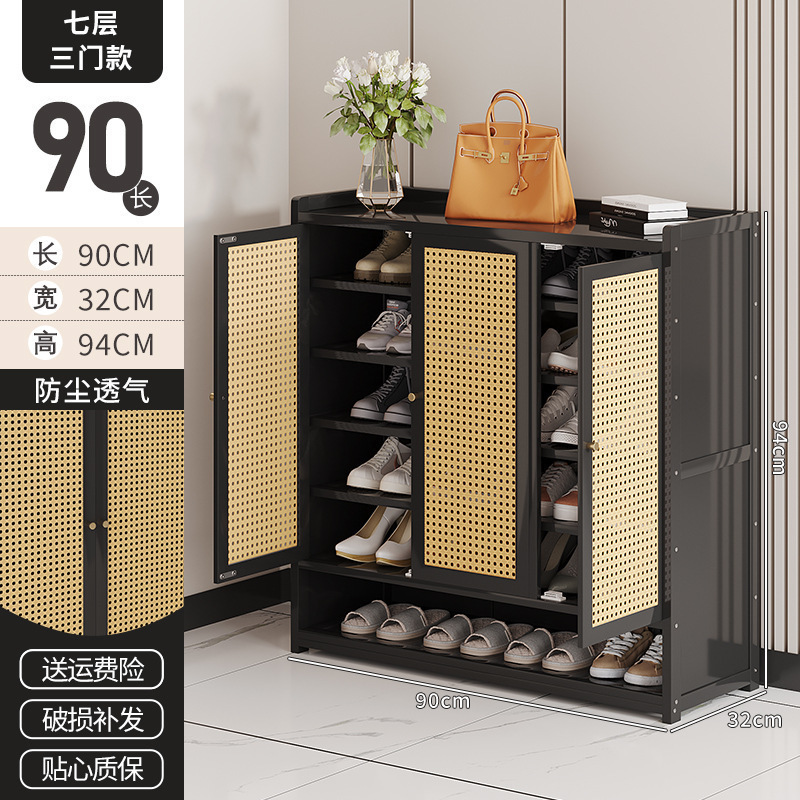 日式简约藤编防尘鞋柜收纳鞋架家用门口玄关柜小户型大容量一体柜|undefined
