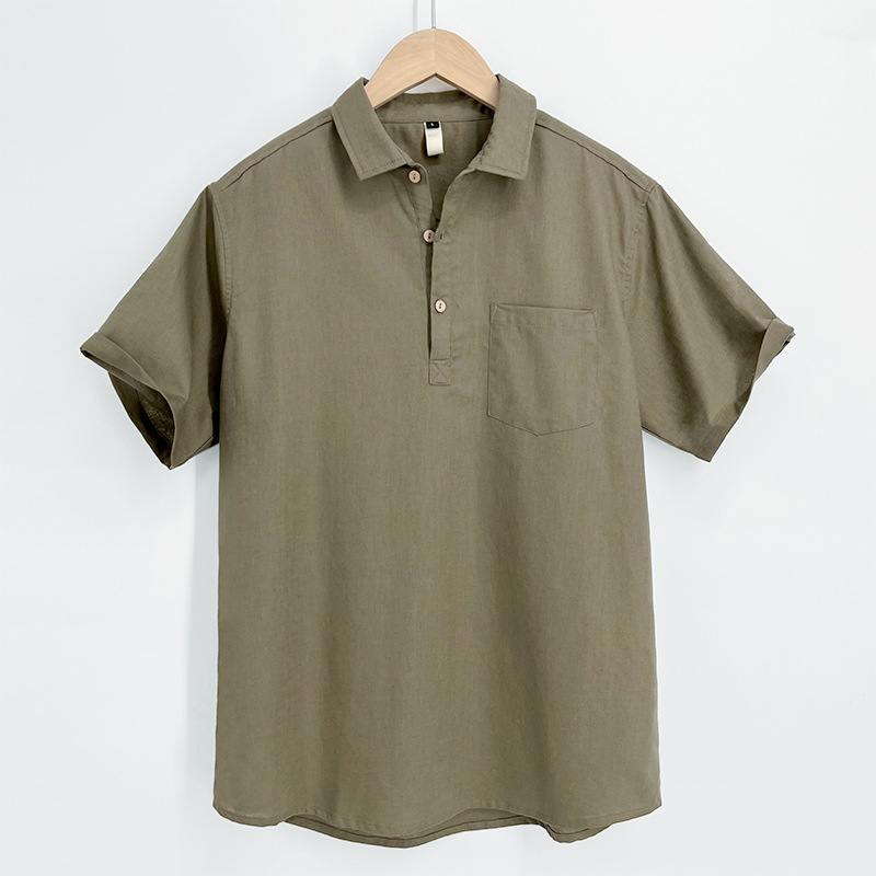 High-end Linen Short-sleeved Polo Shirt Men's Summer Thin Japanese Vintage Cotton and Linen Top Lapel T-shirt Men's Half-sleeved