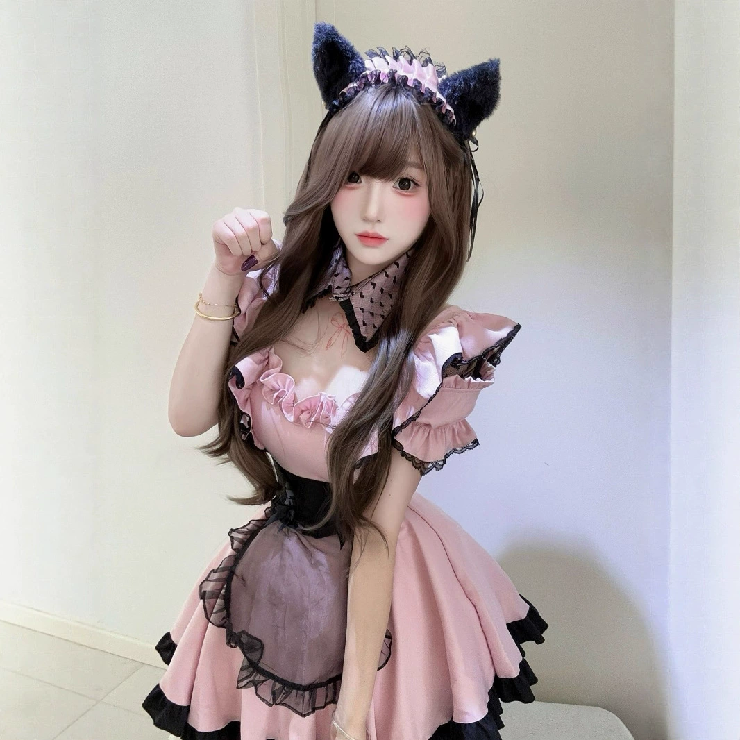 Новый японский стиль, милый наряд горничной, COS, милая девушка, кружевная форма горничной с котом, костюм, платье Лолиты