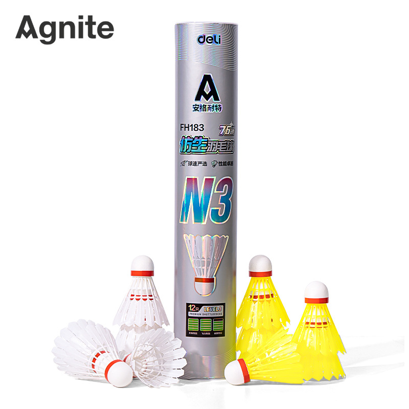 Angnet Fh183 Bionic Nylon Badminton (Pack of 12) (76 Speed) (6 Yellow + 6 White) (Mixed) (Tube)