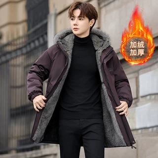 2026男款冬季2026新款派克服加绒加厚连帽男装中长款棉衣潮流休闲