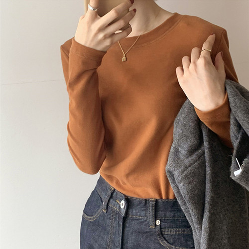 Women's Base Layer Top, Duvet Fabric, Autumn/Winter Season, Slim-Fit Inner Wear, Casual Student Style, Girl's Round-Neck Long-Sleeve T-Shirt