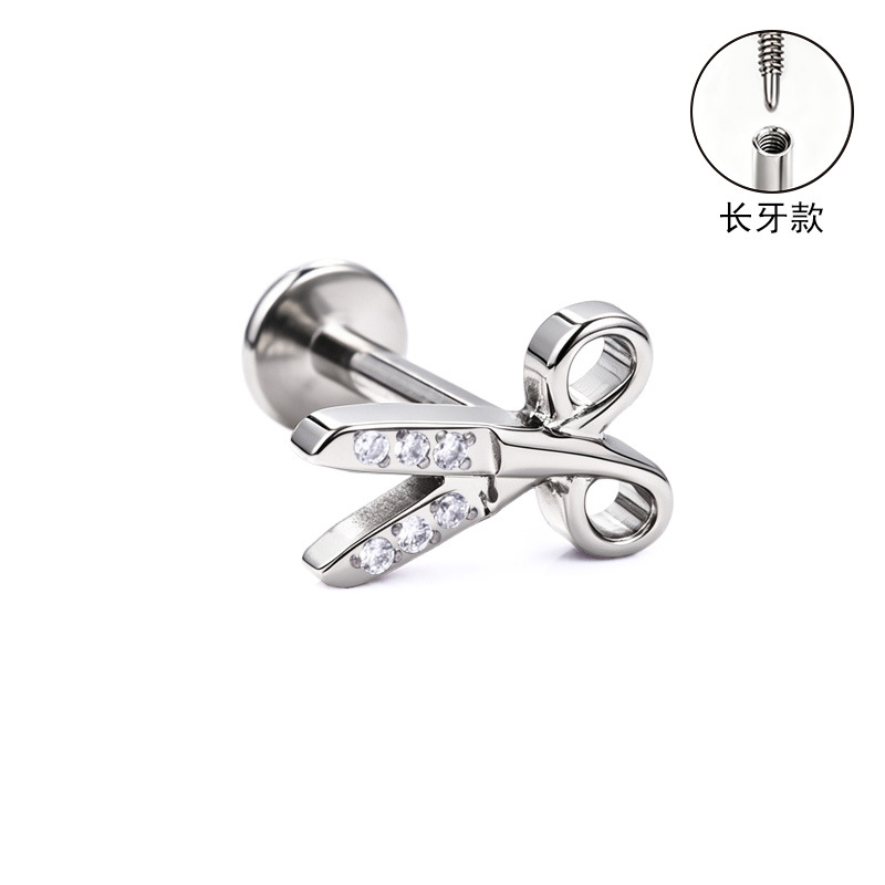 F136 Titanium Alloy Ear Studs, Carved Long Tooth Ear Bone Studs, Zirconia Lip Studs, G23 Titanium Body Piercing Jewelry detail image 29