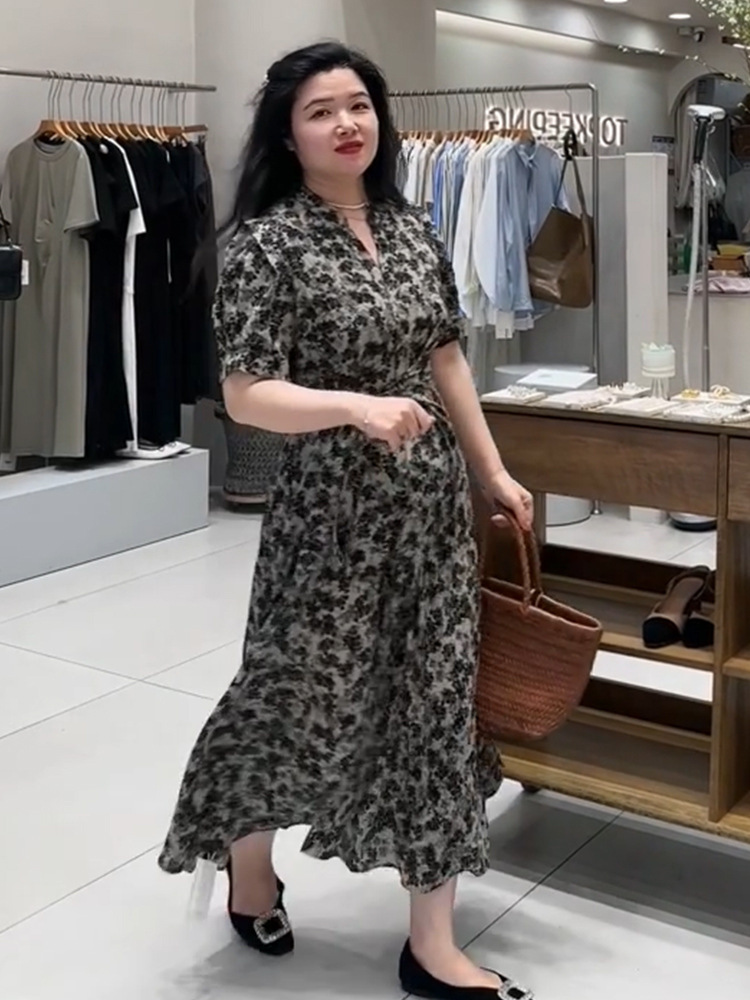 Đầm maxi hoa nhí phong cách Pháp chất liệu chiffon tay ngắn thắt eo — Hoa nhỏ chi tiết 5