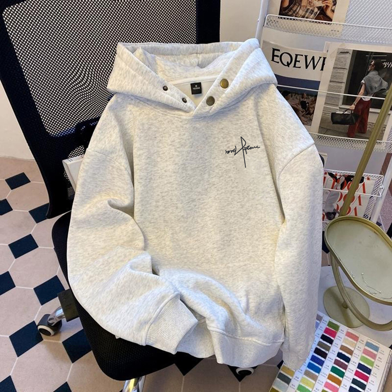 High-End American-Style Trendy Retro Heavy Cotton Button-Up Hooded Sweatshirt for Men, Autumn and Winter, Fleece-Lined, Thick, Cool and Loose-Fitting High-End American-Style Trendy Retro Heavy Cotton Button-Up Hooded Sweatshirt for Men, Autumn and Winter, Fleece-Lined, Thick, Cool and Loose-Fitting