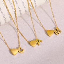 欧美ins爱心吊坠不锈钢26英文字母锁骨链18K金电镀钛钢项链批发女