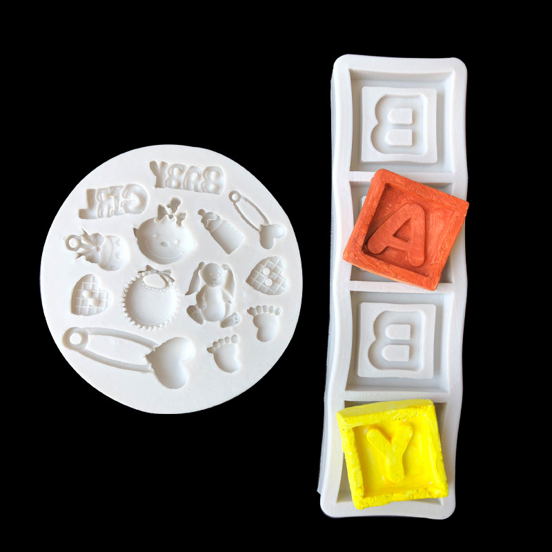 BEBÉ carta BABY carriage biberón pezón babero pies pequeños mano pequeña Fondant chocolate epoxi aromaterapia molde de yeso