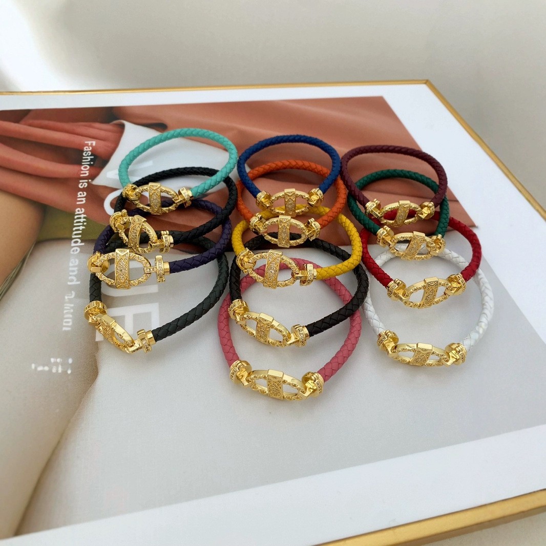 Vintage Style Classic Style Geometric Zircon Leather Rope Copper Woven Chain String Bracelets Wholesale display picture 2