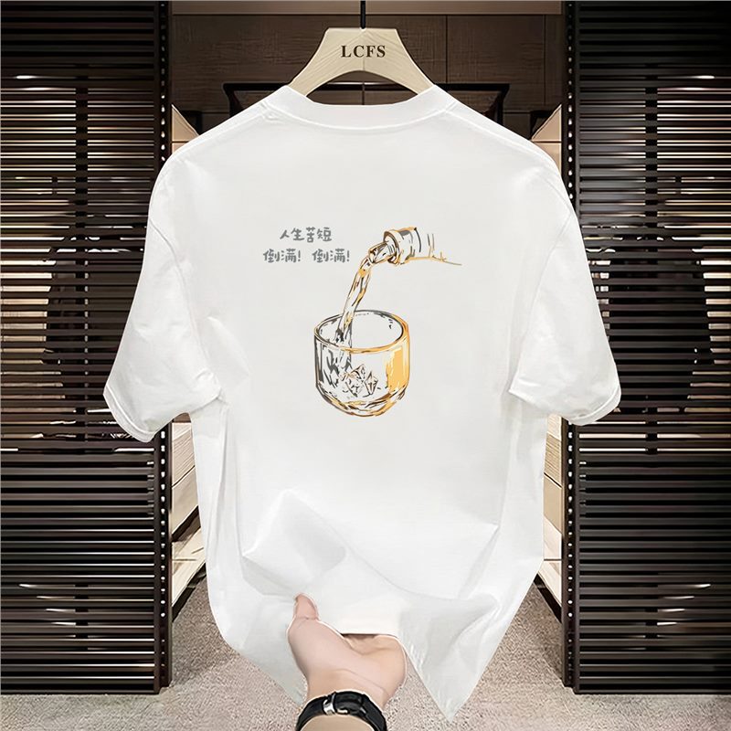 Cross-border 2025 Summer Men's Short-sleeved T-shirt High-end Trendy Brand Printed Top Clothes Fashion Casual Inner Base Shirt Trendy