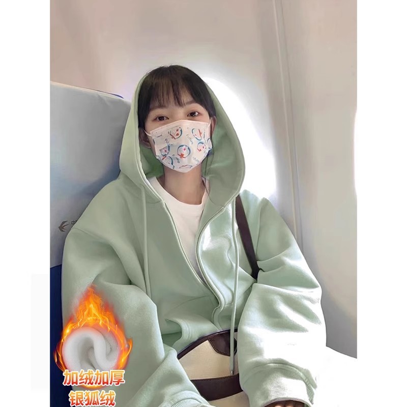 山东即墨卫衣连帽外套女2025新款早秋宽松慵懒风韩系甜美显瘦开衫|undefined