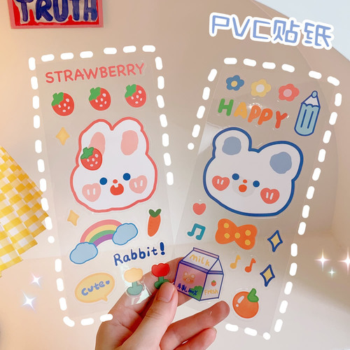 ins girly heart cute tea bear notebook stickers strawberry stickers notebook decoration material PVC cup stickers