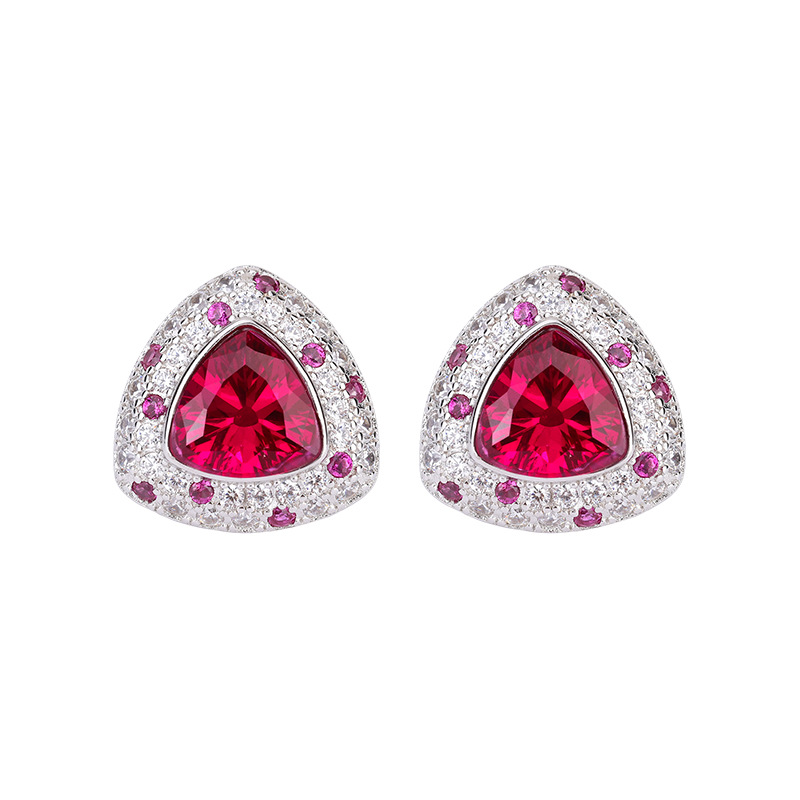Zhuang Sheng joyería S925 plata embalaje independiente triángulo gordo pendientes simulación paloma rojo sangre tesoro diario pendientes de las mujeres regulares