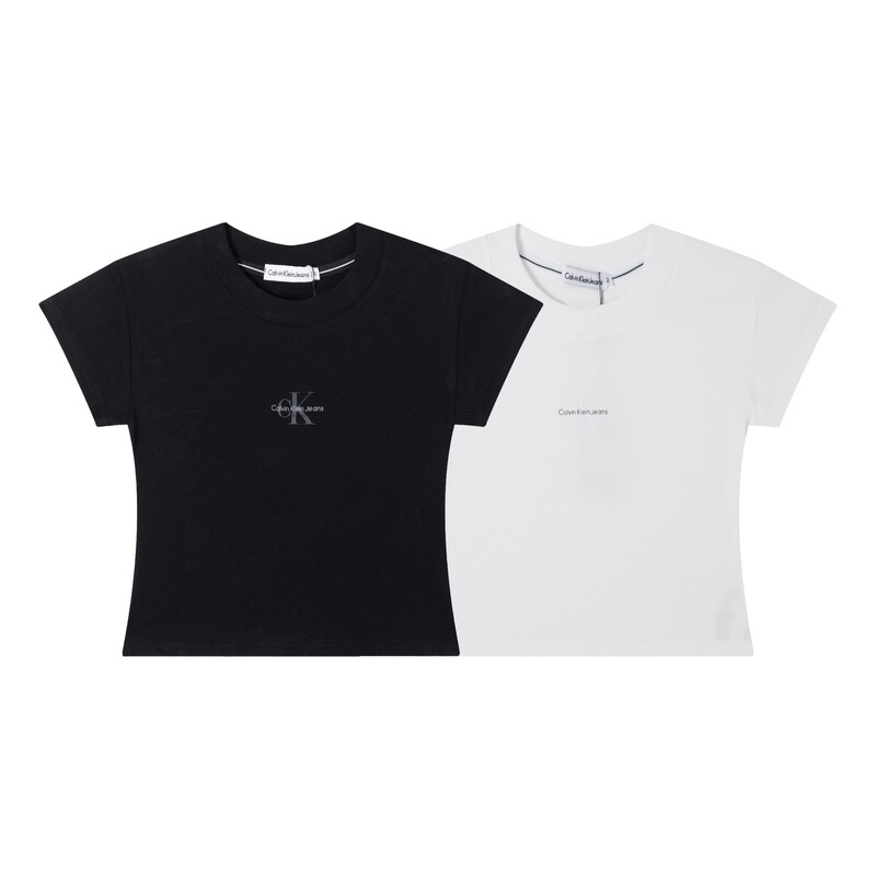 Cross-Border C Brand Authentic Version 26 New Classic Double Logo 3D Printed Spicy Girl Ribbed Round Neck T-Shirt Campus Style