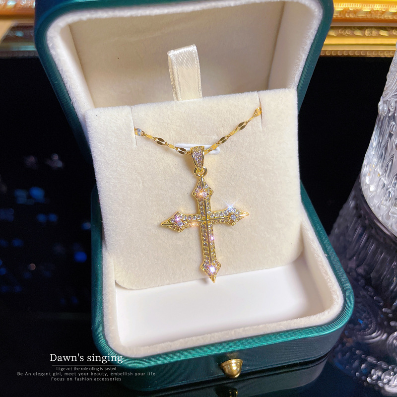 Fashion Cross Snake Titanium Steel Inlay Zircon Pendant Necklace 1 Piece