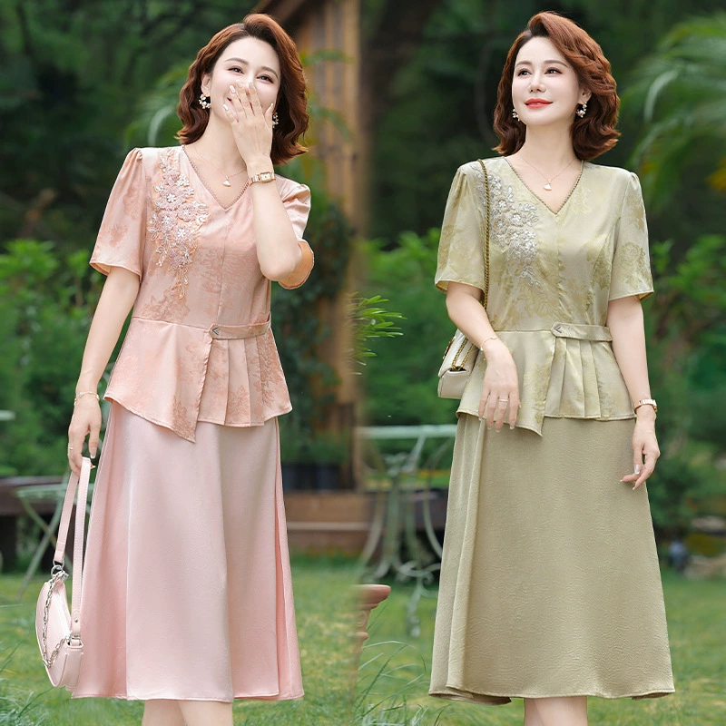 2025 новое платье с короткими рукавами, модное новое платье с цветочным принтом, большой размер, скрывающее живот, утягивающая юбка средней длины