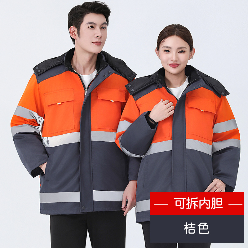 Invierno reflector advertencia ropa de trabajo de algodón hombre ropa de algodón cálida rescate de carretera sanitario municipal ropa de trabajo