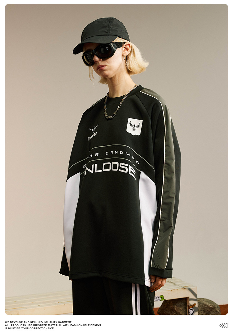 Îmbrăcăminte pentru bărbați Stil sport retro Stil curse Litere Jachetă întunecată rezistentă la vânt Îmbinare cu mâneci lungi de culoare contrastantă pentru cupluri bărbați și femei_voghion.com