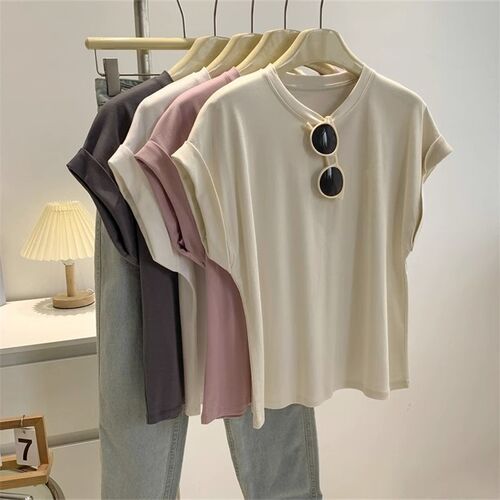 Super feel of modal cotton art Shuyao flying sleeve solid color short-sleeved T-shirt for women pink summer thin Korean tops women's fashion