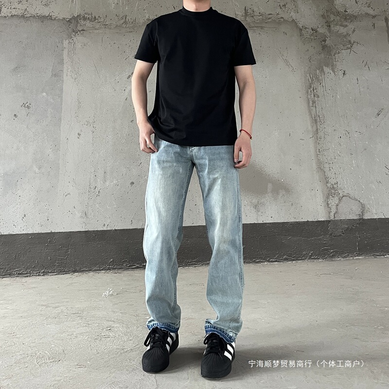 American Style 501 Ice Blue High-Ounce Straight-Leg Jeans Washed Vintage Casual Snowflake Pattern Cotton Pants American Style 501 Ice Blue High-Ounce Straight-Leg Jeans Washed Vintage Casual Snowflake Pattern Cotton Pants