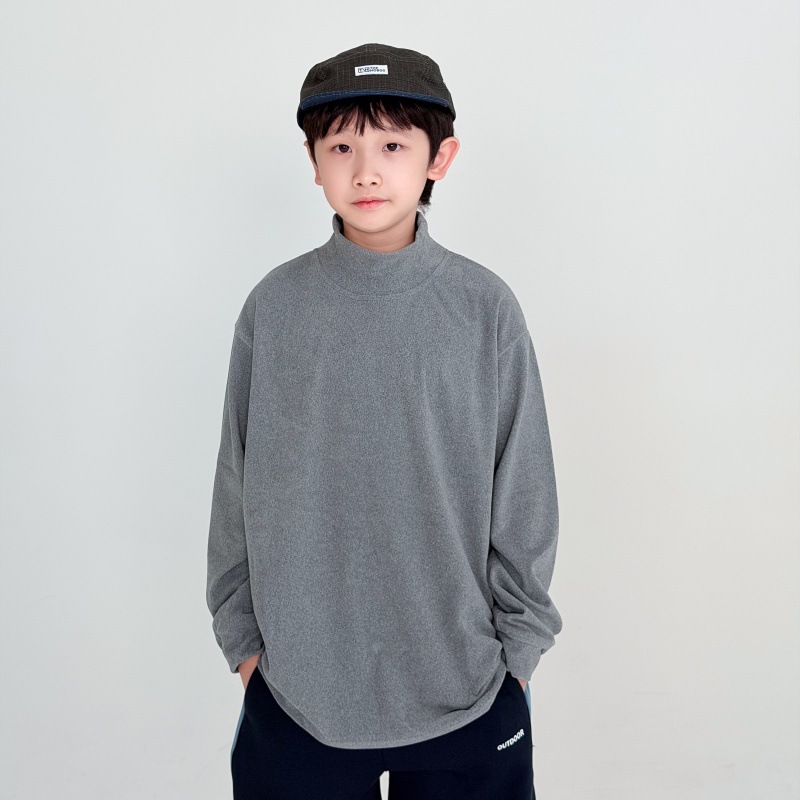 童装打底衫2025冬季新款男童中大童纯色半高领长袖打底衫保暖长袖